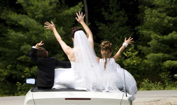 White Bride at her wedding posing with veil