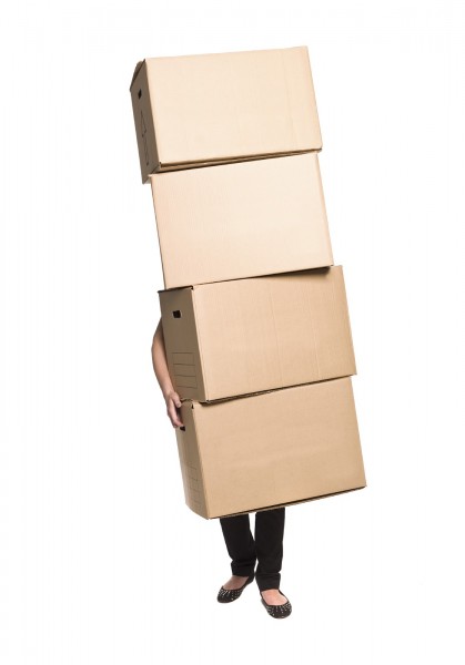 Woman with four boxes