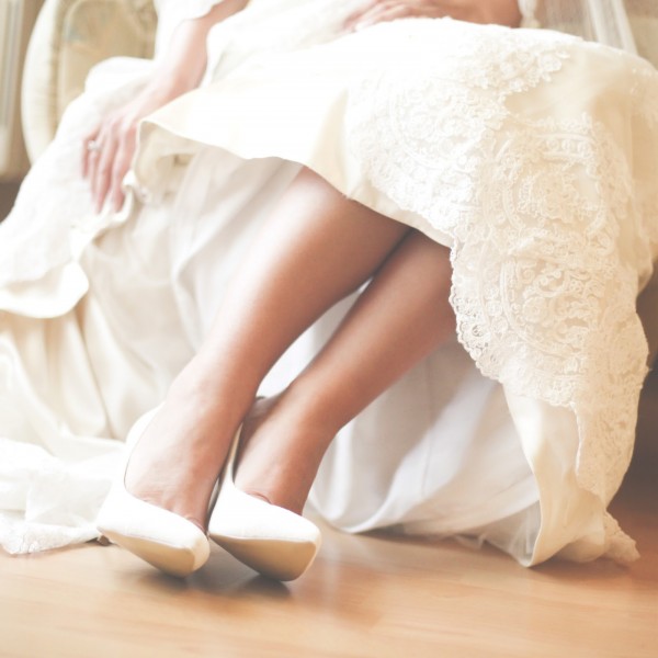 Shoes on a bride during wedding