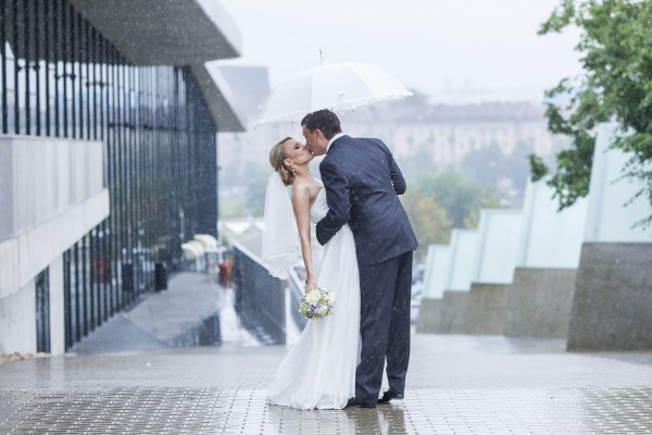 Rain pours on a wedding day