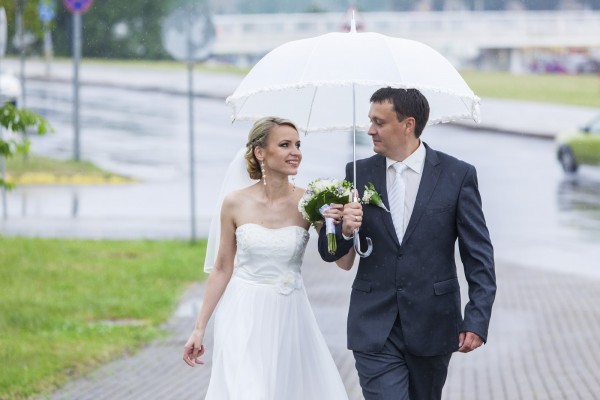 Rain pours on a wedding day