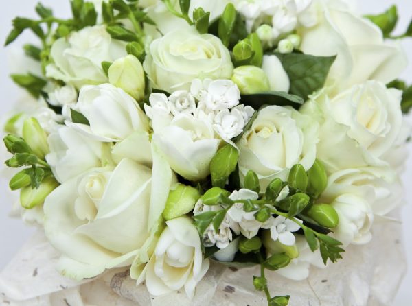 Bridal Bouquet with white roses and orange blossoms.