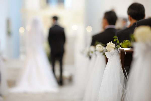 Beautiful flower wedding decoration in a church