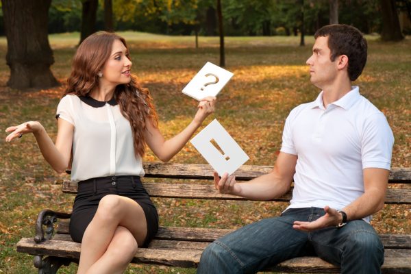 Quarrel between two young people in the park